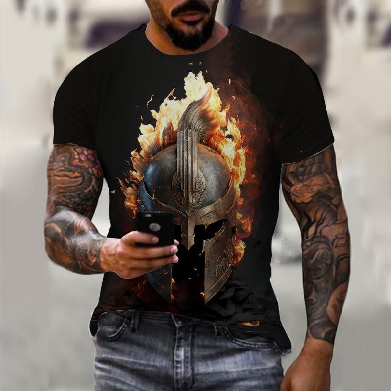 Vintage T Shirts For Men Spartan Pattern 3D Printed Short Sleeve Summer Fashion Oversized T-shirt  Men's Casual Clothing Tops