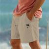 Cross-border New Coconut Printed Linen Shorts Drawstring Elastic Waist Solid Color Breathable Beach Five-point Casual Pants