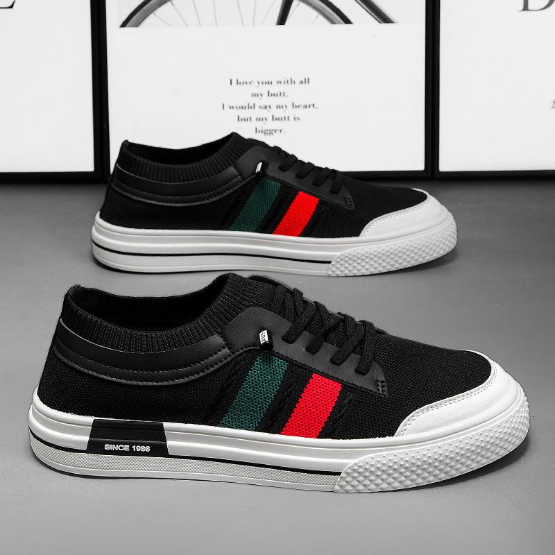 Canvas Men's Shoes Spring Breathable One-pedal Knitted Mesh Shoes Men's Soft-soled Thin Socks Mouth Sports and Leisure Board Shoes
