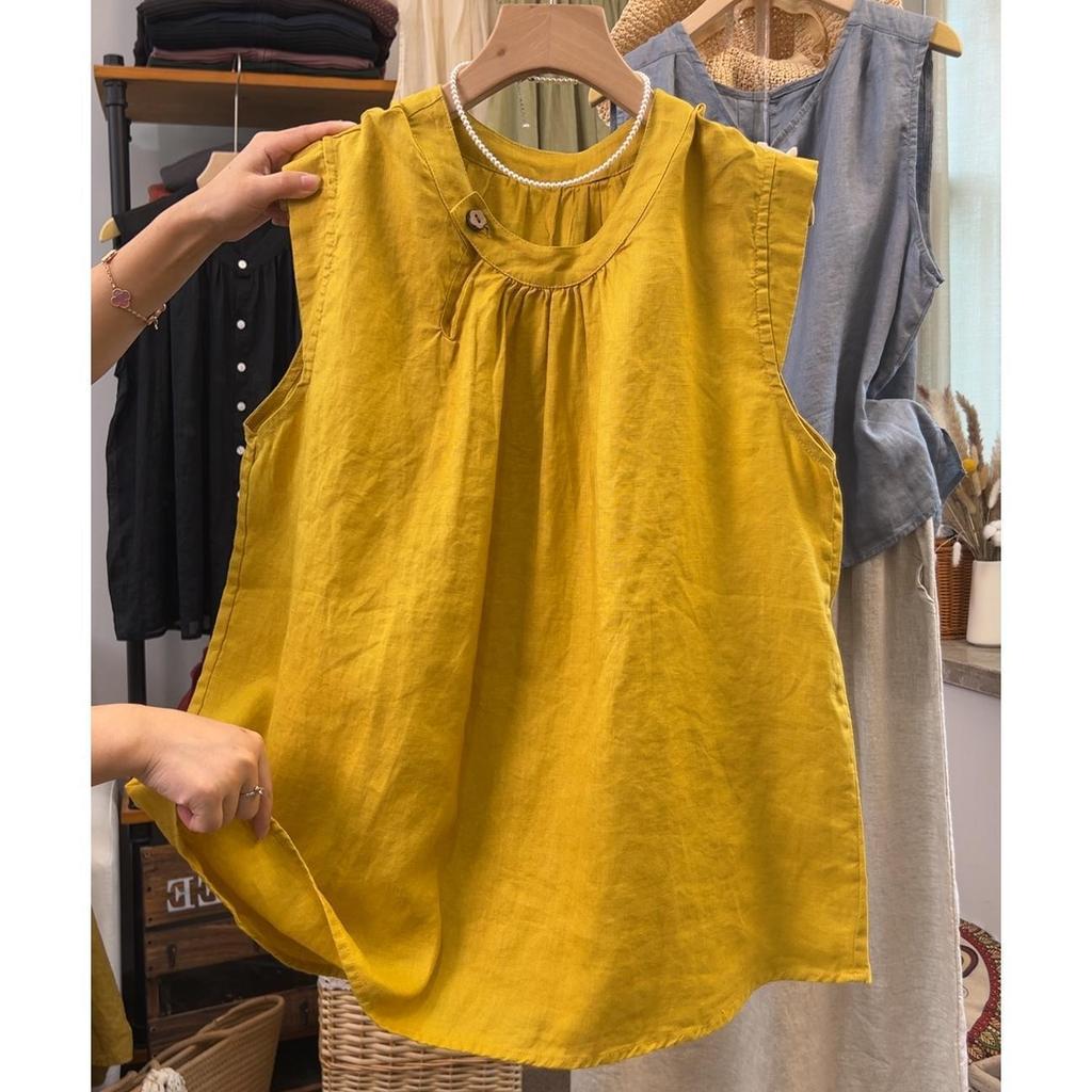 Southeast Asian Women's Plus Size Flutter Sleeve Cotton Linen Summer Top
