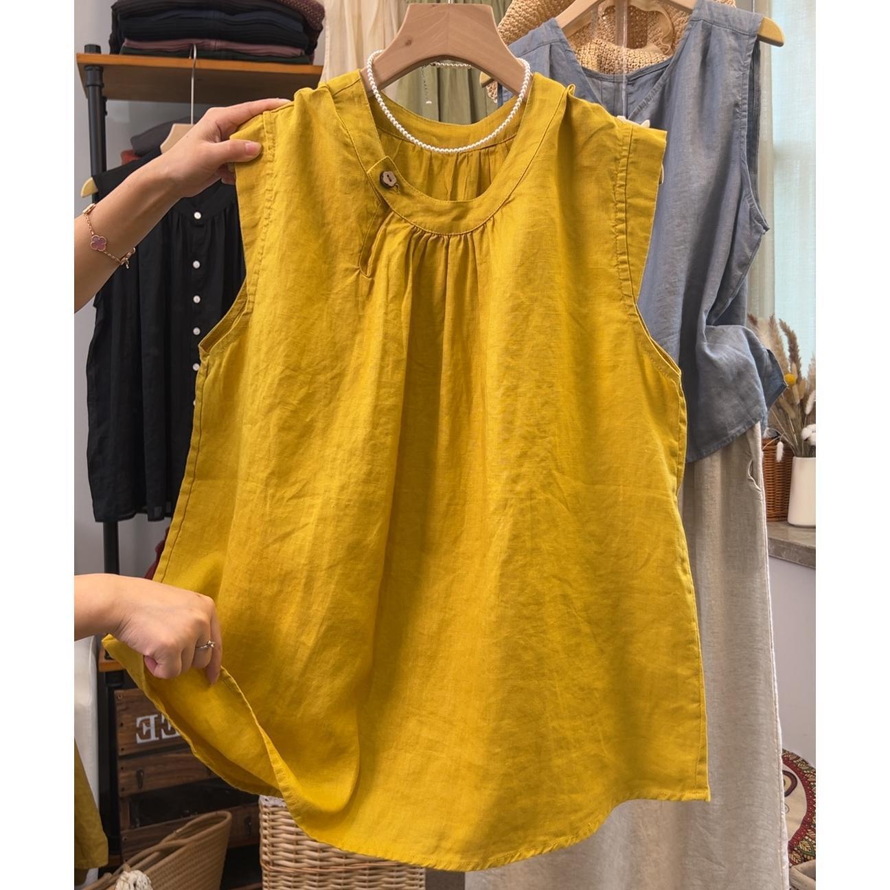 

Женский летний топ большого размера из хлопка и льна с рукавами-крылышками, Юго-Восточная Азия XL for 105-120 jin жёлтый