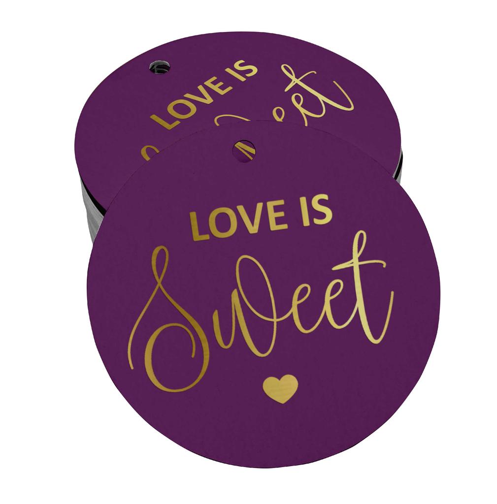 Inkdotpot 100 - Confezione da 100 etichette in carta stagnola color oro vero Love Is Sweet bomboniera da appendere