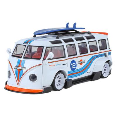 1/24 Volkswagen T1 Bus Gulf Oil Martini Low Ride Wide Body Modifiziert Legierung Metall Diecast Modellauto Sound & Licht Hobby Geschenke Junge