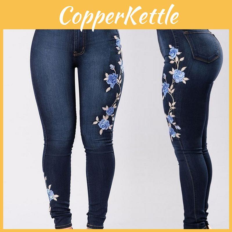 Premium Fashion Embroidered Women Skinny Sexy High-elastic Jeans For Casual Elegance