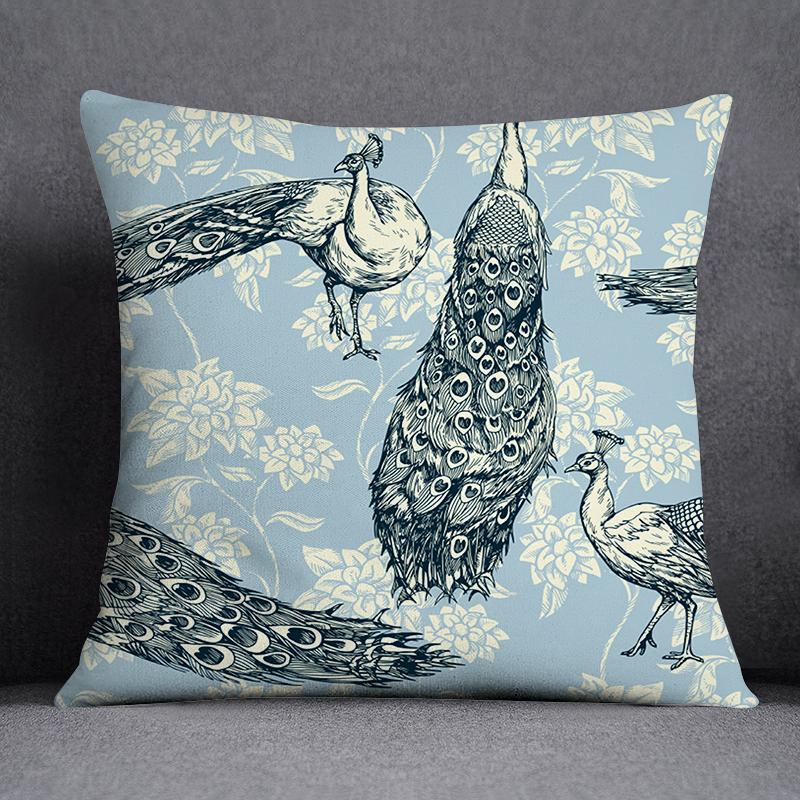Dekorativní povlak na polštář se vzorem pavího peří Čtvercový povlak na polštář pro domácí kancelář Dekorativní povlak na polštář 45cm*45cm
