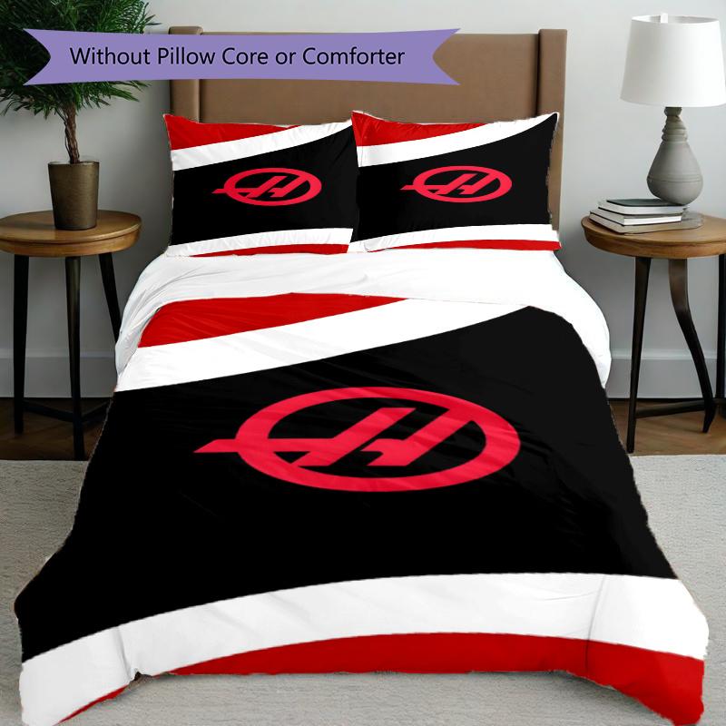 3pcs Duvet Cover Set (1*Duvet Cover + 2*Pillowcase, Without Core), Haas F1 Racing Team Print Bedding Set, Bedroom Decor, All‑Season, Gift