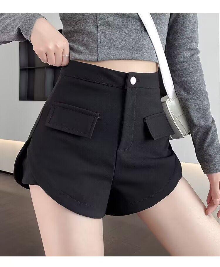 

Черные эластичные женские шорты с высокой посадкой - Облегающие, Широкие штанины, Повседневные Большого размера Буткат Extra Large чёрный