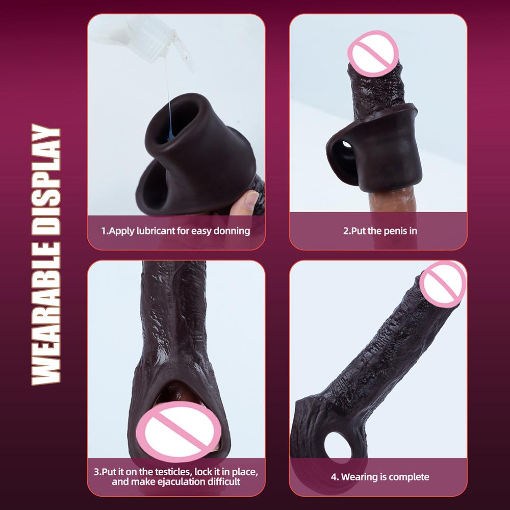 Penis Extender Sex Toys Cock Sleeve Men Adult Sexy Realistic Silicone Delay Ejaculation Enlargement Reusable Condom Training