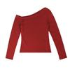 Off-the-Shoulder Ribbed Cotton Slim-Fit Top for Women - Autumn/Winter Collection