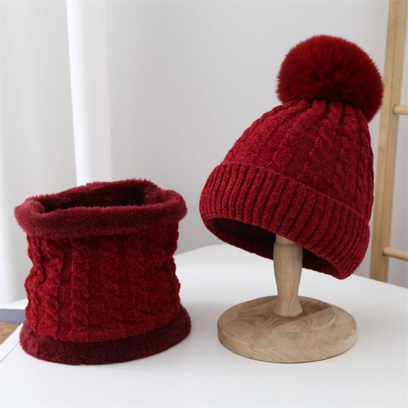 Hat Women's Winter Warm Shelter Knitted Hat Set Fleece Thickened Ear Protectors Fashion Scarf Pullover Hat