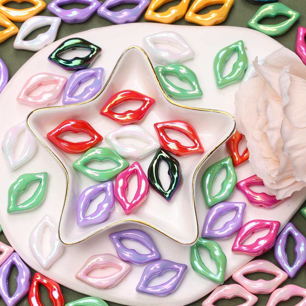 Perforated Acrylic Beads DIY Accessories Lip Print Lip 15.4 * 25.3mm Bracelet Colorful 20 pcs/pack Accessories Vertical Hole