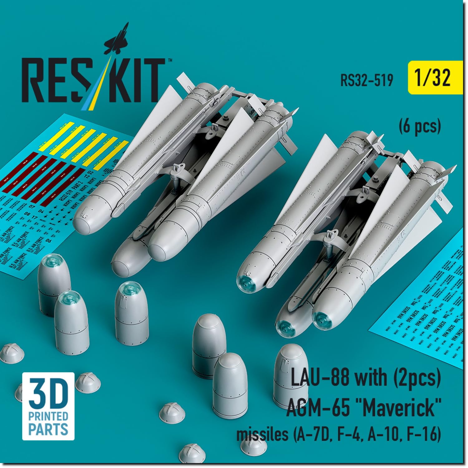 

Reskit Пластиковые детали для сборной модели тройной пусковой установки ракет Maverick 1/32 AGM-65 (6 шт.) с LAU-88 (2 куска) RSK32-0519 (Самолет)