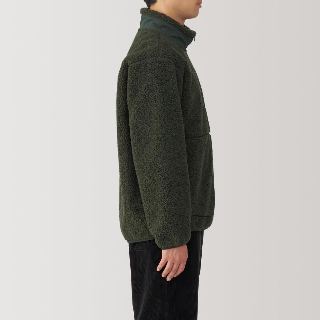 MUJI Men's Boa Fleece Jacket, Dark Green, Size S (AB1MWA4A)