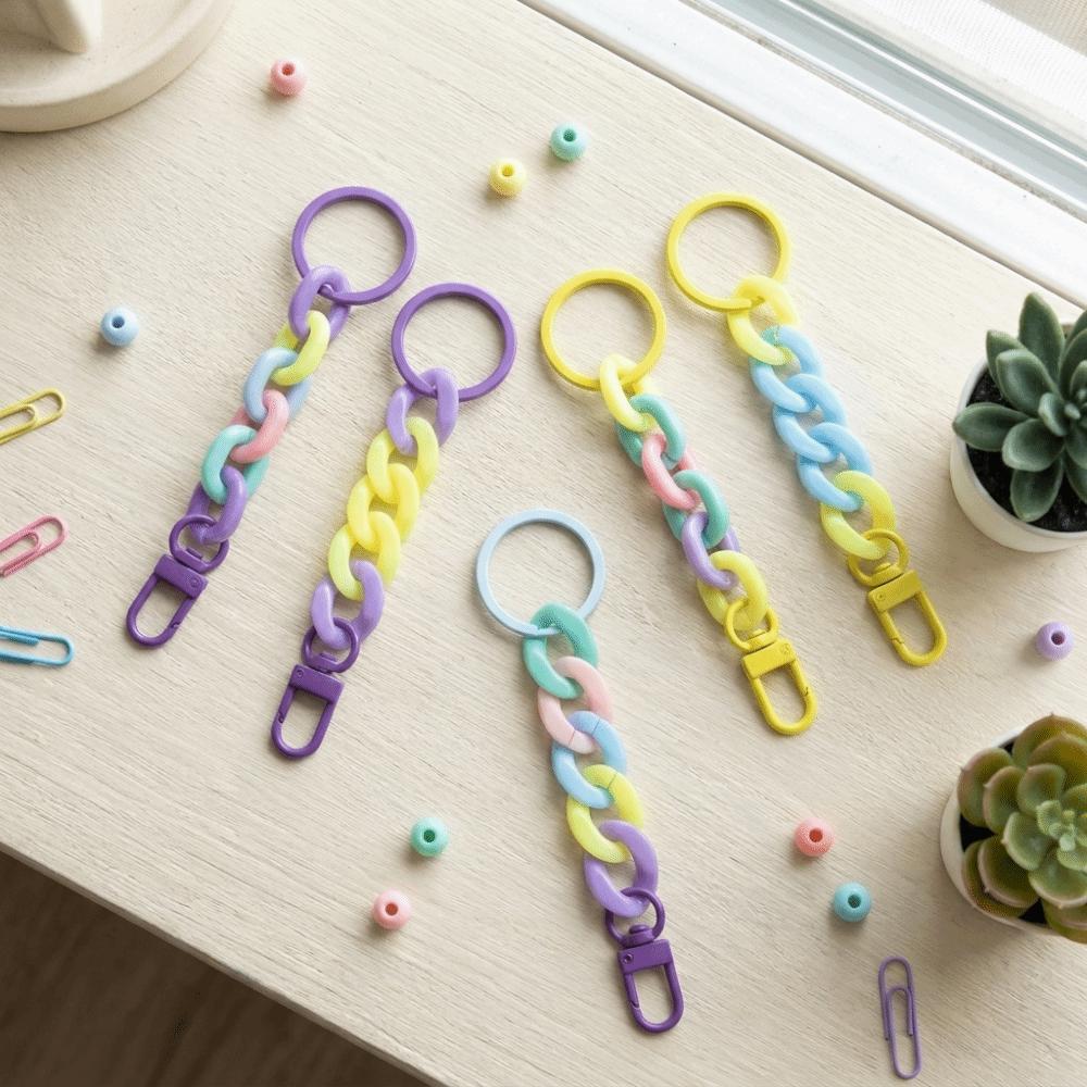 Macaroon Color Acrylic Chunky Chain Keychain Candy Color Keyring Wrist Lanyard Backpack