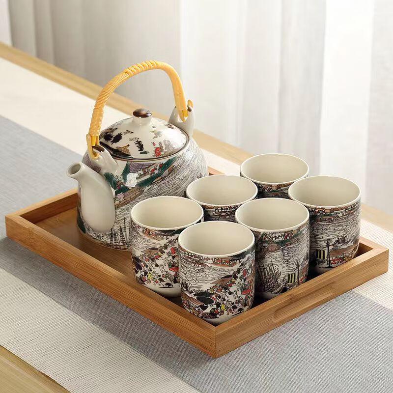 Jingdezhen Blue and White Ceramic Kung Fu Tea Set with Wooden Tray