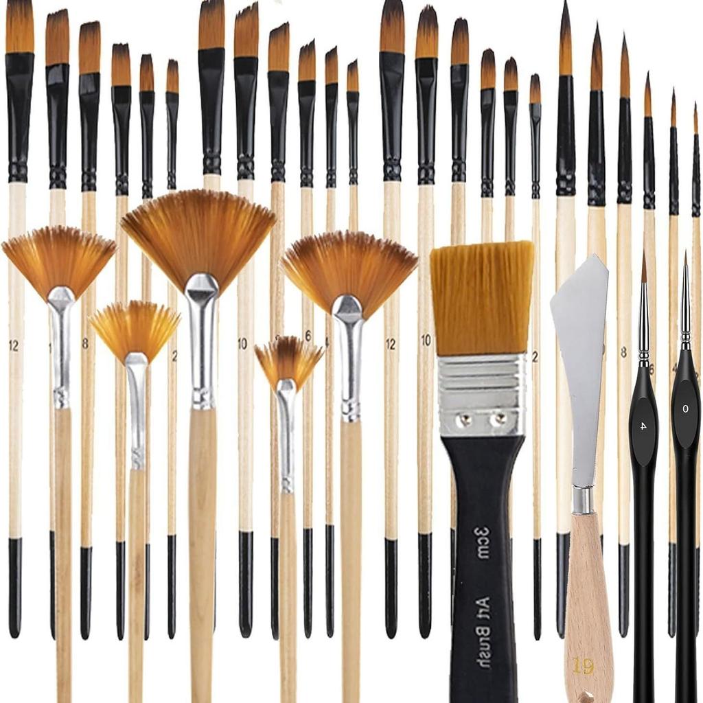 Pearlescent White Nylon Hair Oil & Watercolor Paint Brushes - Set of 6