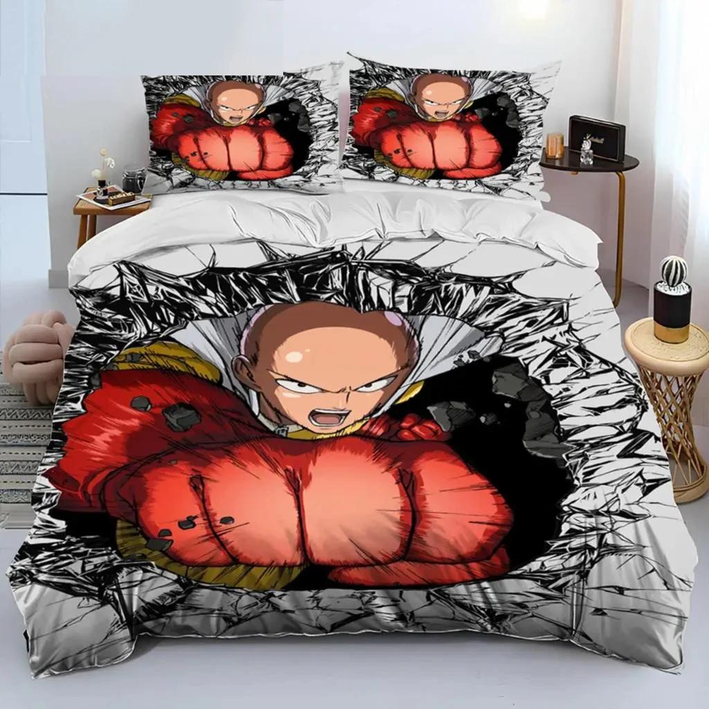 Anime One-Punch Man Saitama 2/3pcs Bedding Set Duvet Cover Bed Set Quilt Cover Pillowcase King Queen Twin Size Boys Girls Adults
