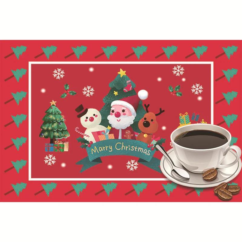 Christmas Placemats Table Mats Plaid Snowflake Santa Claus Coaster Pad Cup Dining Kitchen Placemat Non-Slip Home Decorations