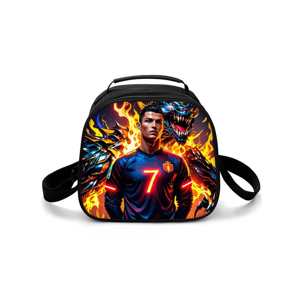 Football Shoulder Strap Circular Lunch Bag for Boy and Girls Best Gifts 2D Flat Cartoon School Bento Lunch Box Bag for Children