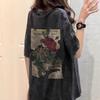 Pure Cotton American Retro Washed Old Black Short-sleeved T-shirt Women's Summer Loose Large Size Design Fat Mm Top