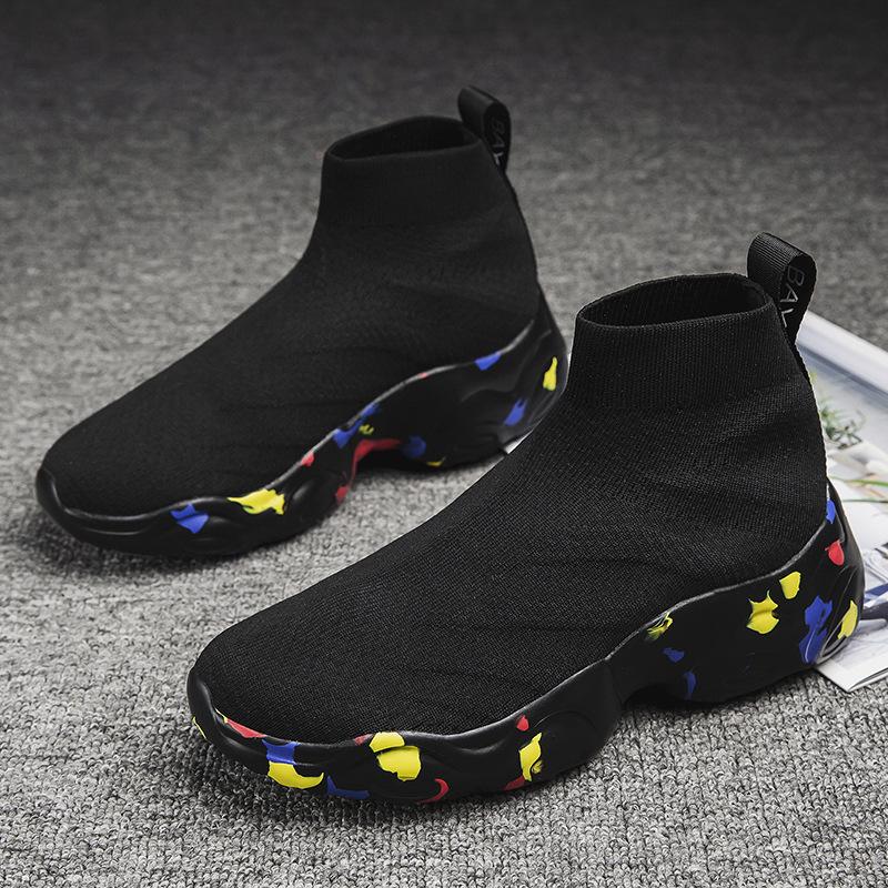 Autumn and winter new high-top socks shoes women's couple shoes breathable fashion show flying woven shoes large size