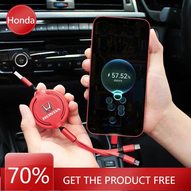 Auto Heiß 2025 Auto 3 in 1 USB-Ladekabel Einziehbares Ladekabel Für Honda Civic Mugen Accord Odyssey JAZZ CRV Fit Hrv Jazz