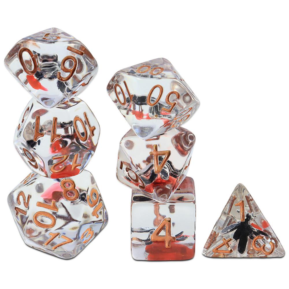Novo Conjunto de 7 Dados Poliedros Acrílicos Brinquedos de Bar Preenchidos com Patos Crânio Cogumelo D6 D8 D10 D12 D20 Dados Role para Jogo Trpg