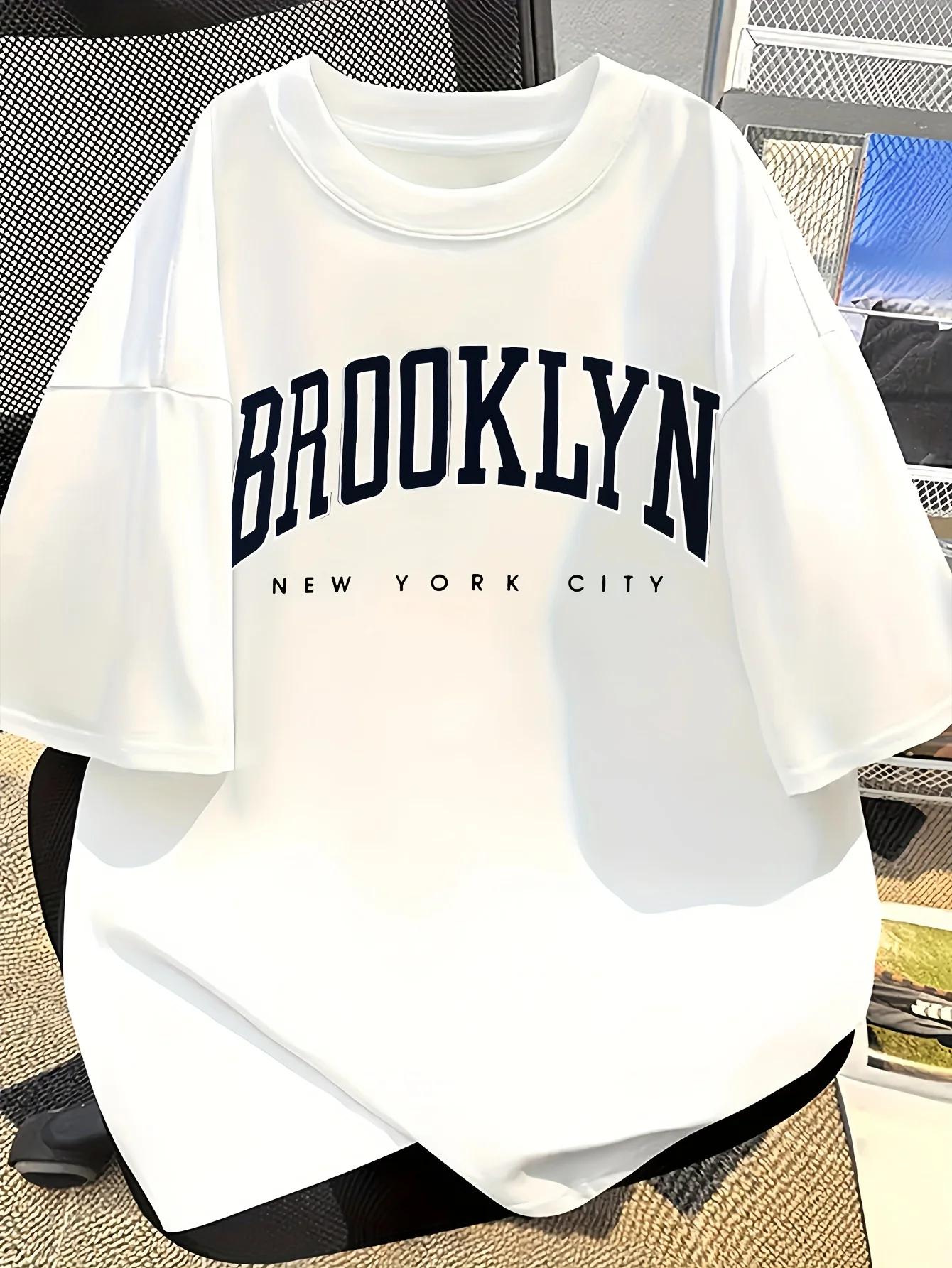 Men s 100% Cotton Brooklyn NYC Print T-shirt Oversized Casual Daily Streetwear Tee S разноцветный