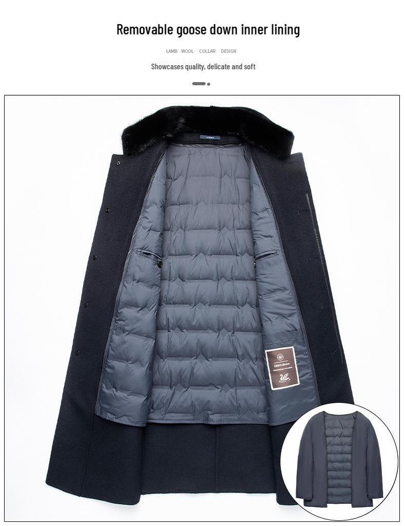 Men's Single-Breasted Stand-Collar Wool Gabardine Trench Coat - Business Casual Long Jacket