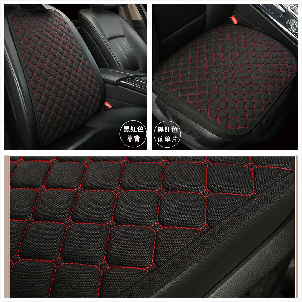 1Pcs Black + Red Car Front Seat Cover Protector Linen Cushion Pad with Backrest