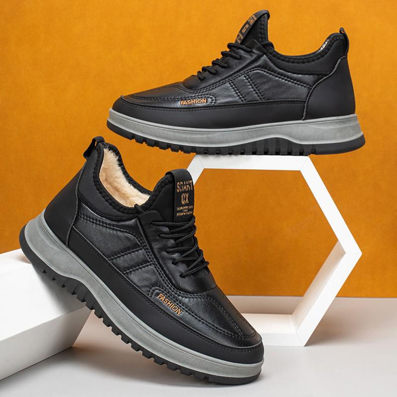 Men's Waterproof Non-Slip Winter Boots: Warm, Velvet, Thick Leather Snow Shoes for Seniors.