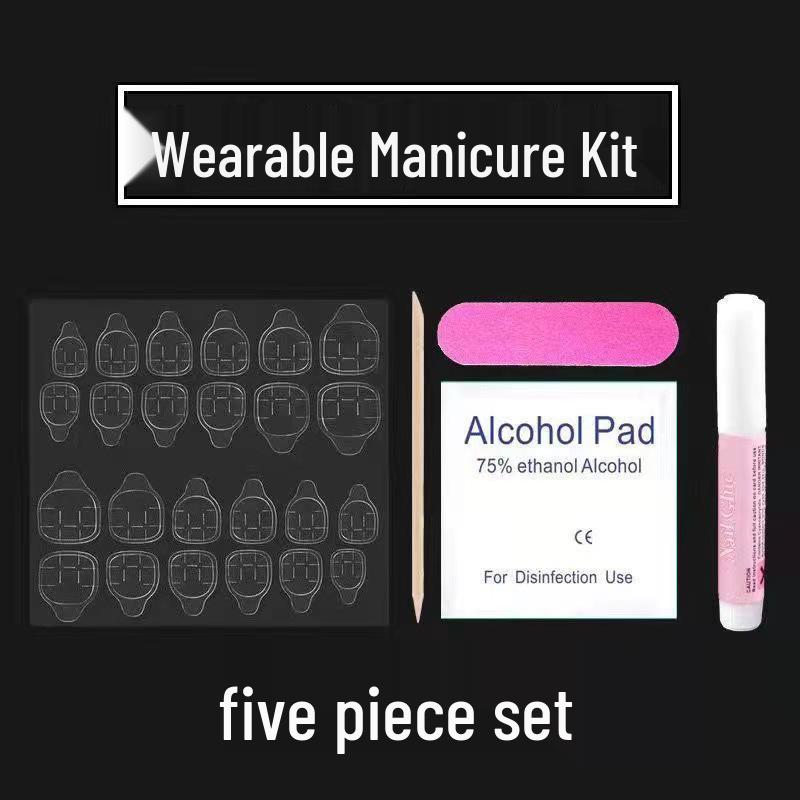 

Набор накладных ногтей: Пилка, Набор для маникюра, Ватные диски, Спиртовые салфетки, Апельсиновая палочка, Двусторонний клей, Шлифовальный блок.