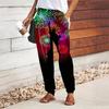 Women Fireworks Printing Pants Lace Up Elastic Waist Loose  Trousers Casual Long Pants Trousers with Pockets