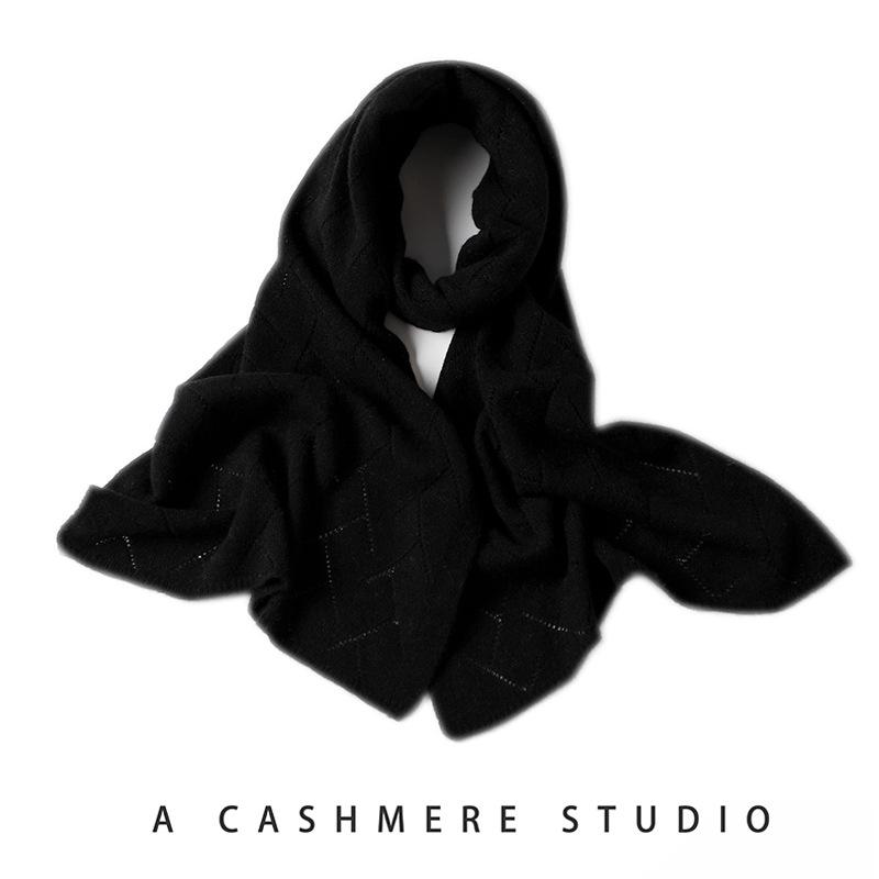 New cashmere scarf, women's short Korean version of autumn and winter warm neck protection knitted versatile hollow scarf