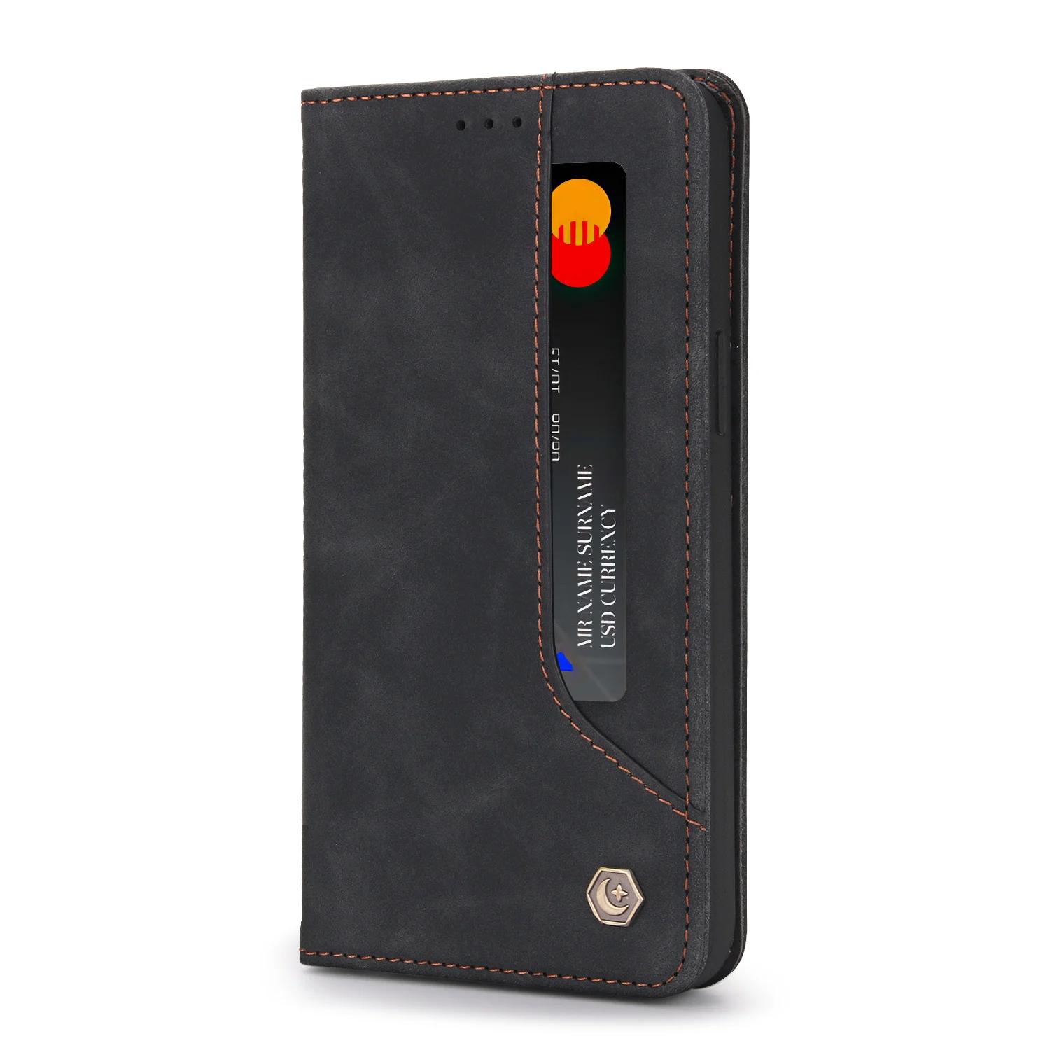 Кожаный чехол-книжка для XiaoMi Redmi Note 13 Pro Plus 5G 12 11S 11 10S 10 Pro 13C Mi Poco M6 Pro C65 F5 X5 с карманом для карт Чехол Etui Redmi 13C чёрный