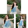 Summer Blue Floral Beaded Camisole With Loose Fit For Womens Vacation Wear
