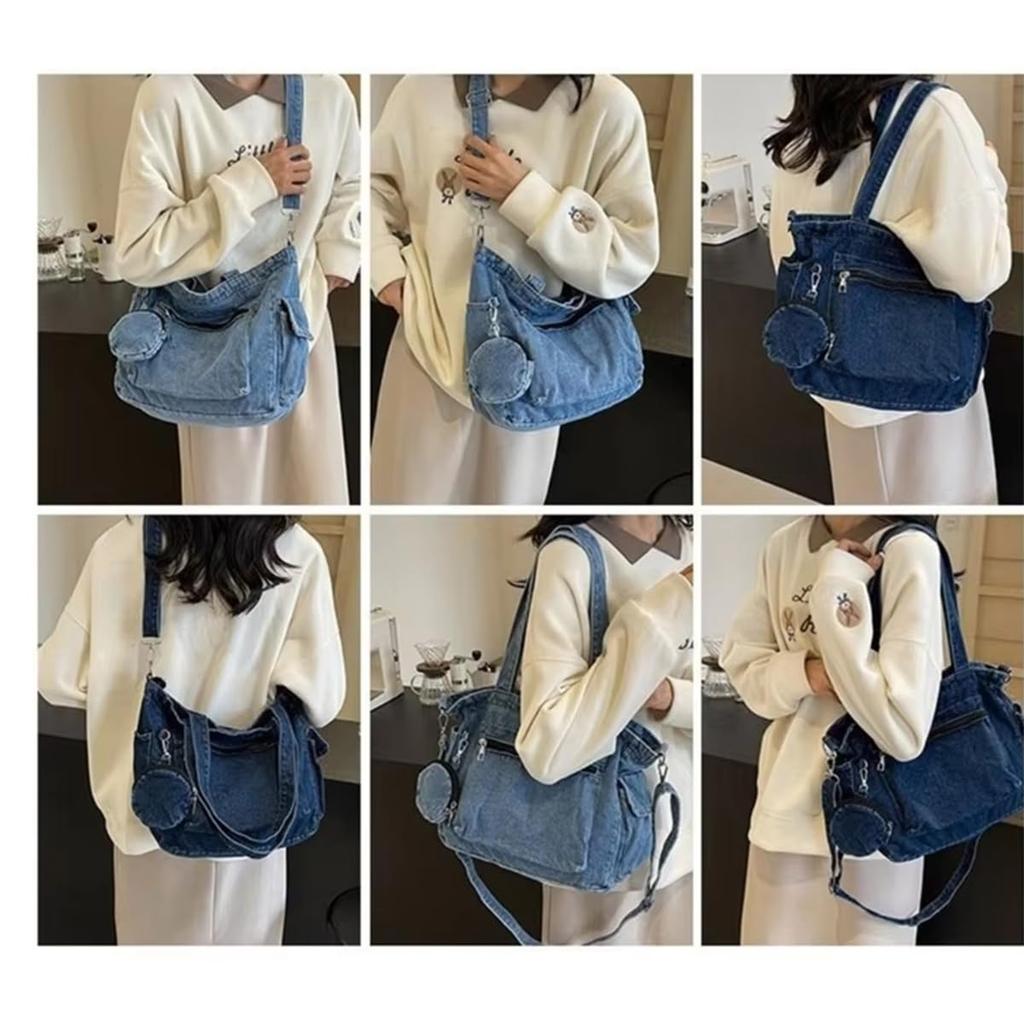 DIVA Rose Women's Denim Shoulder Bag with Coin Purse, Large Capacity, Simple and Stylish, Perfect for Commuting to Work or School, with Pouch (Light