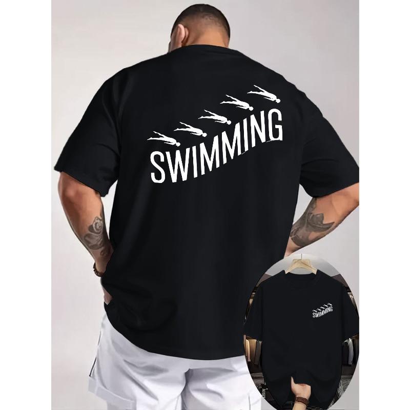

Мужская футболка с принтом в виде букв, стиль спортивного плавания, удобный и универсальный топ, подходит для повседневной носки, вечеринок на открытом воздухе, тренировок в спортзале, бега S чёрный