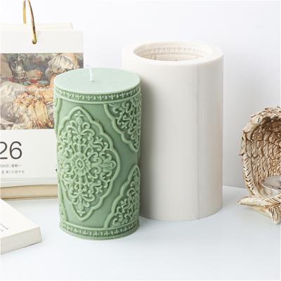 Floral Pattern Cylindrical Candle Silicone Mold Relief Cylindrical Aromatherapy Soap Mould Gypsum Silicone Molds for Home Decor
