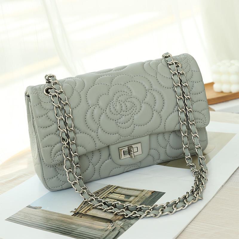 2025 Lambskin Camellia Diamond Quilted Coco Style Women's Crossbody Chain Bag