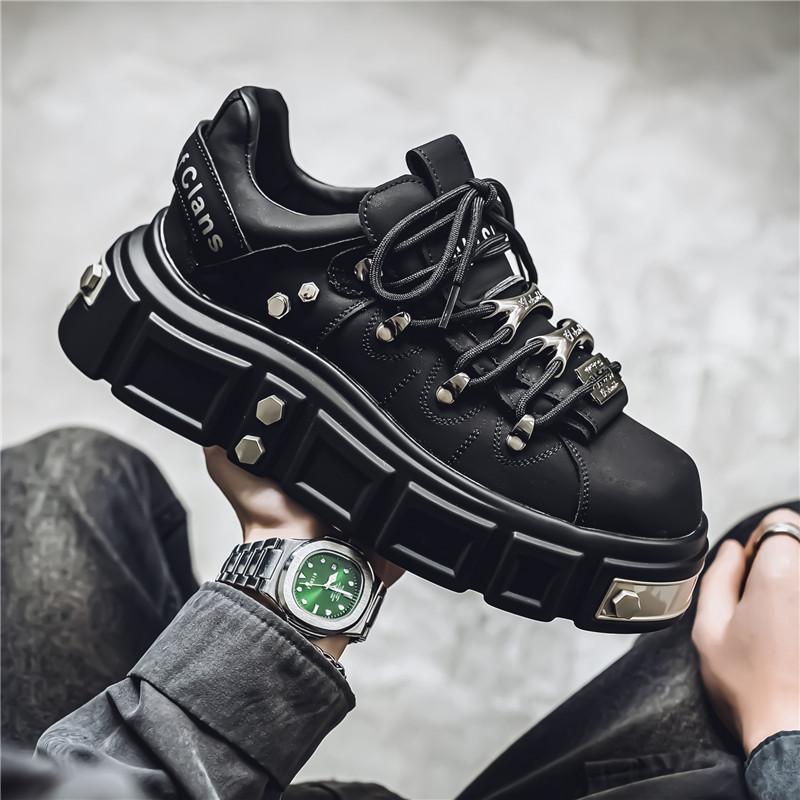 Men's Leather Shoes Metal Sponge Shoes Thick Soled Punk Shoes Trendy Brand Men's Shoes Plus Size Work Shoes Youth Clunky Sneaker