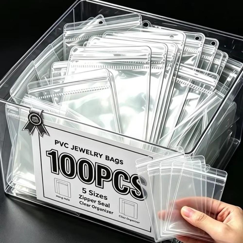 100pcs Transparent Jewelry Storage Bags Anti-Oxidation DIY Transparent Bag Self Sealing Bags