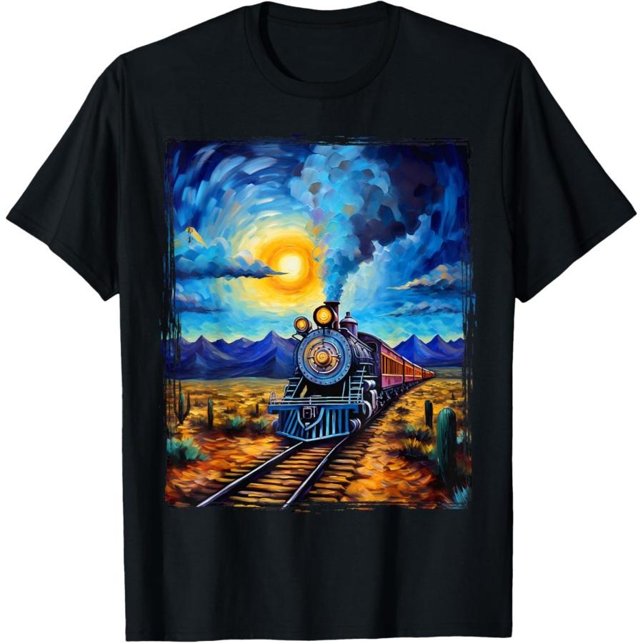 Футболка с изображением Парового двигателя Паровоза Винтажного Ван Гога Локомотива S