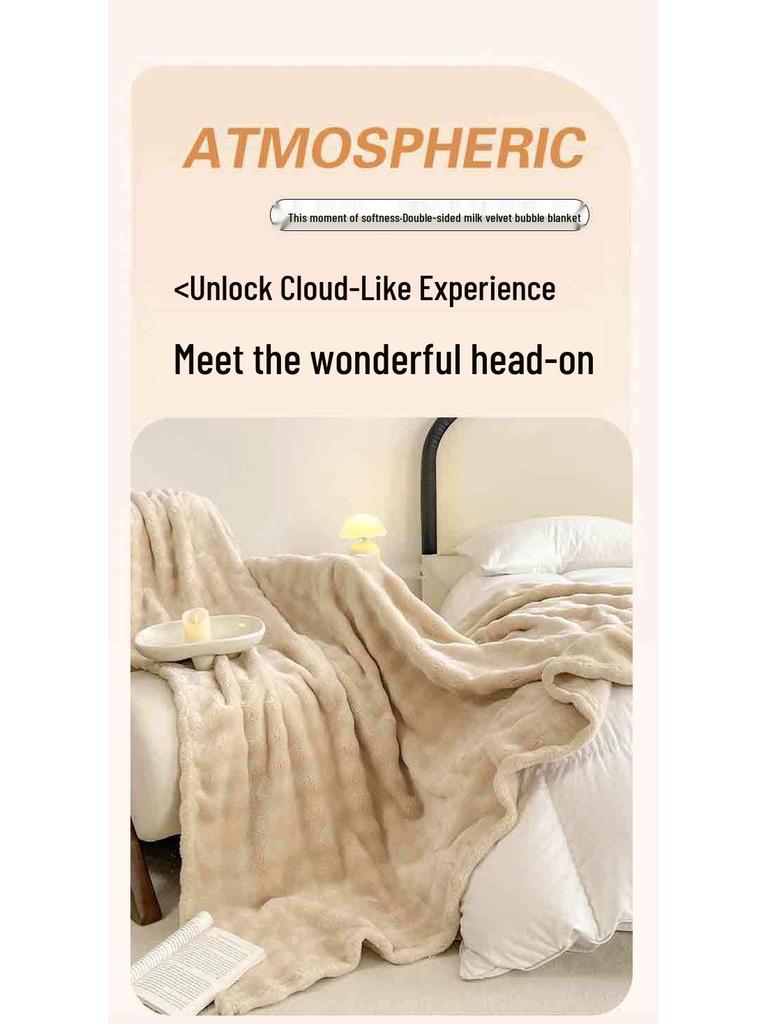 Luxurious Heavyweight Rabbit Fur Plush Blanket - Coral Fleece for Bed, Sofa, or Nap; Perfect for Winter.