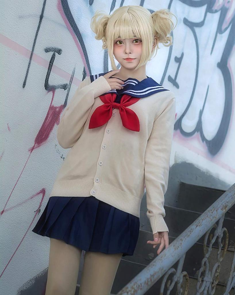 [Milky Time] My Hero Academia Toga Himiko Cosplay Sailor Uniform with Wig, Halloween Costume (L)