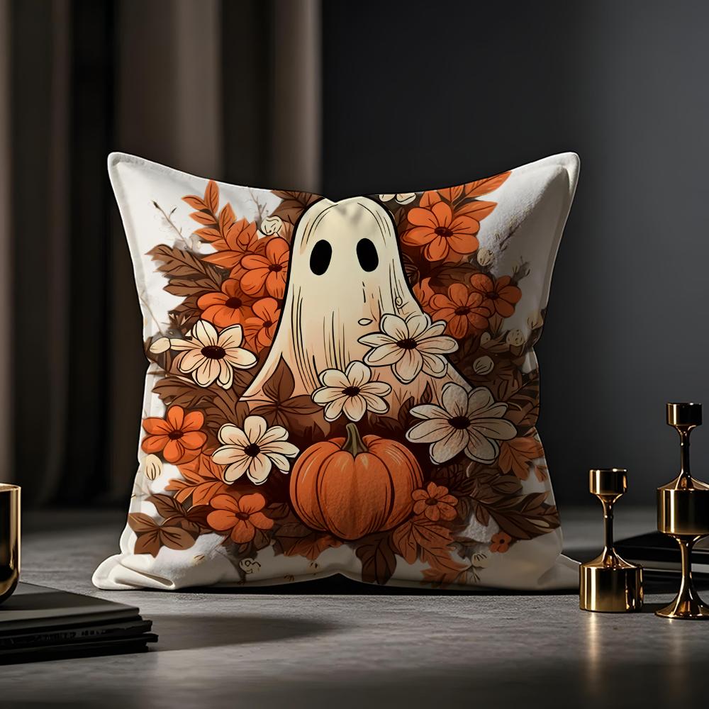 Halloween Prints Cushion Cover Anti-dustmite Pillowcase Invisible Zipper Silky Short Plush Sofa Cushion Cover