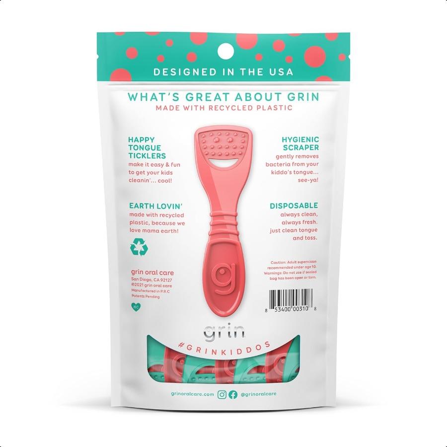 

GRIN Kiddo Tongue Cleaner 32 Count Disposable Tongue Cleaner Hygienic Scraper Jumbo Grip Recycled Plastic Keep Kiddos Healthy P United States