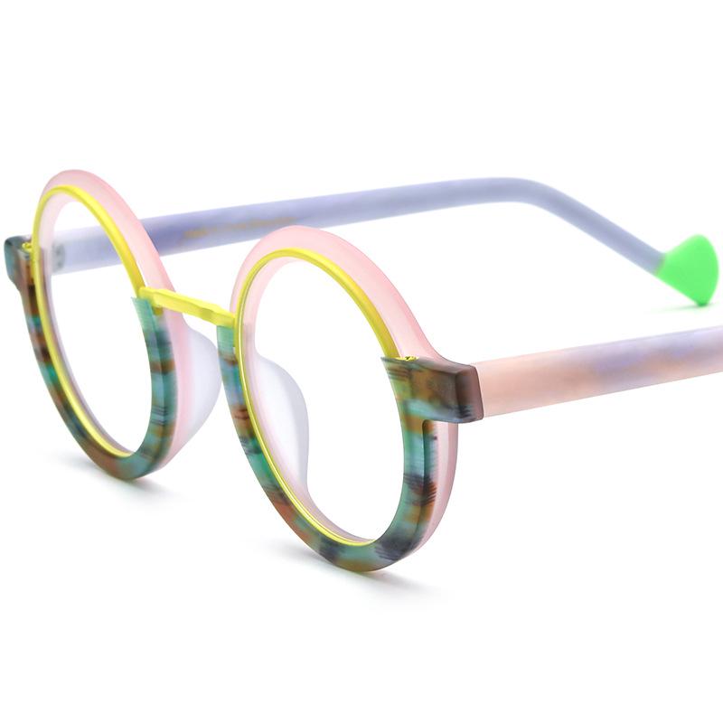 

Unisex Multi-color Patchwork Round Eyeglass Frame with Anti-blue Light & Myopia Options