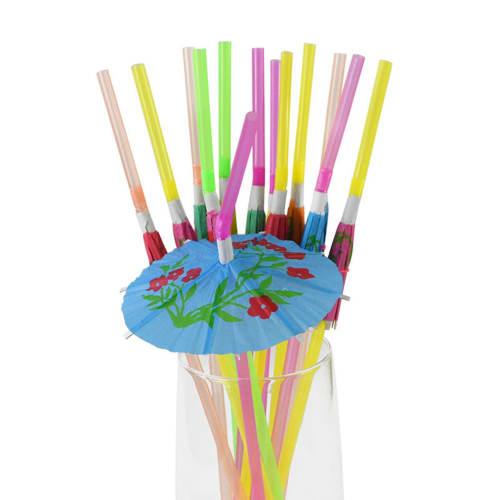

Set of 200 Disposable Plastic Straws with Colorful Umbrella and 3D Flamingo Designs, Perfect for Commercial Use, Coffee Shops, and as Drinking Straws,