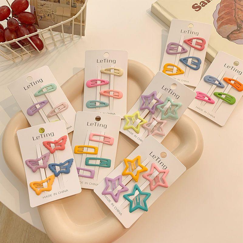 8 Pcs Children Frosted Colors Geometric Stars Heart Ornament Hair Clips Girls Lovely Sweet Hairpins Kid Hair Accessories